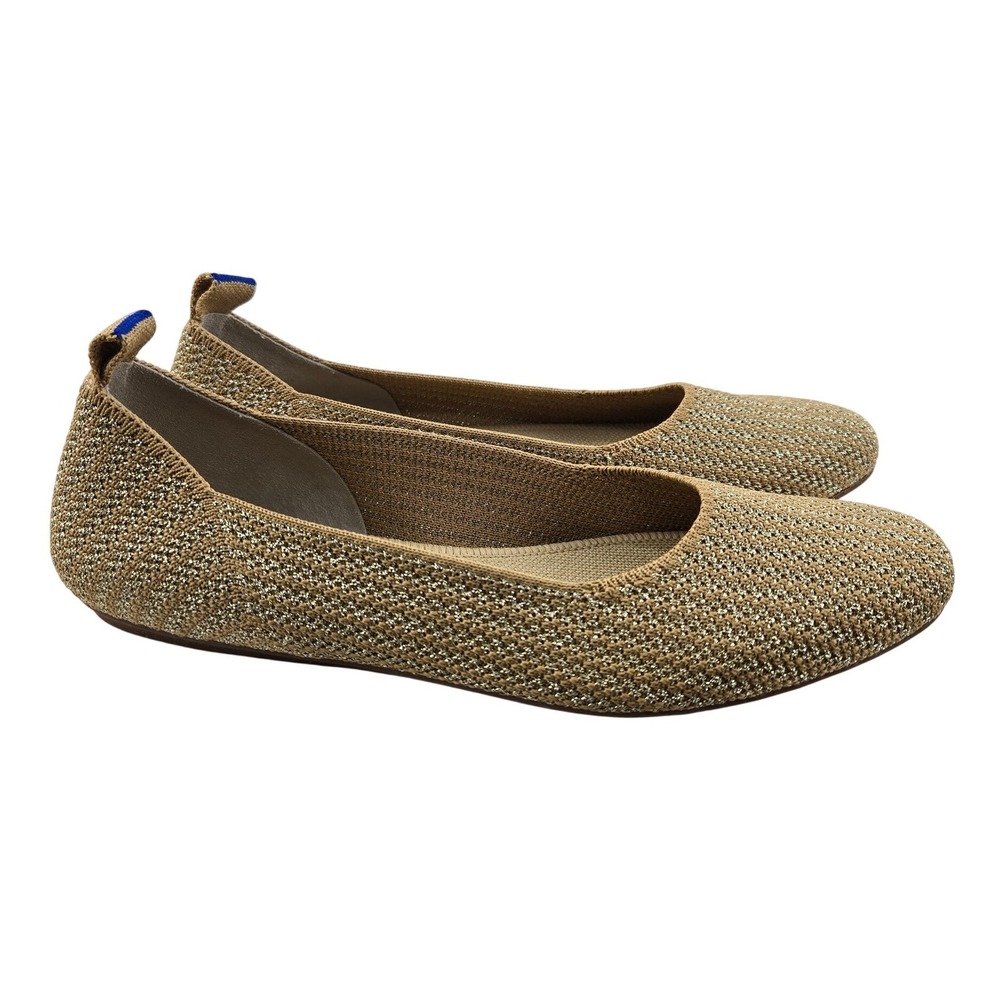 Rothys Ballet Flats Gold Metallic Knit Womens 7.5‎ Slip On Shoes 102-011 Preppy
